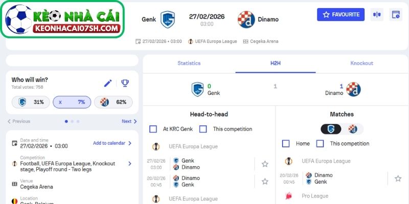 Dự đoán tỷ số trận Genk vs Dinamo Zagreb từ Kèo Nhà Cái Sh